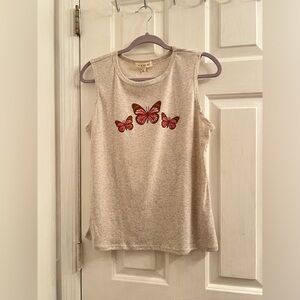 Size medium gray butterfly friends pink purple sleeveless tank top shirt